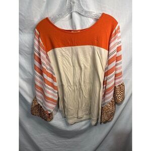 Grace & Emma Orange Stripe Bell Sleeve Boho Top Women's Size M